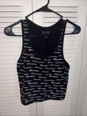 Champion Black Tank Top with White Logo Script